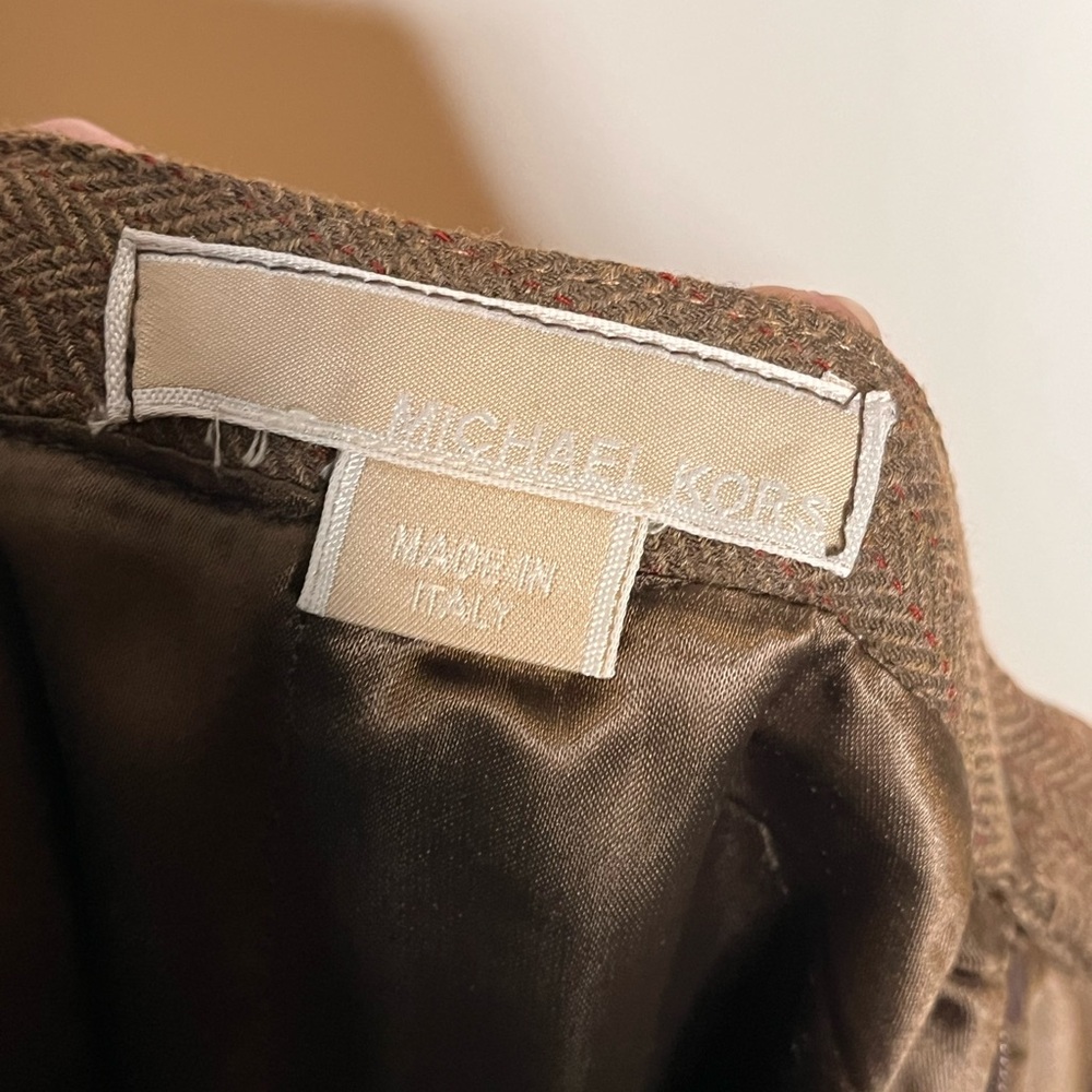KORS Michael Kors Vintage Wool Blend Herringbone Brown Column Midi Skirt Size 8 - Picture 5 of 6